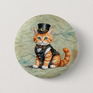 Steampunk Cat:  Gothic Kitty Art For Cat Lovers 6 Cm Round Badge