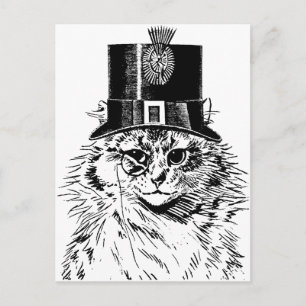 Steampunk Cat Greeting Card, Kitty in Top Hat Postcard