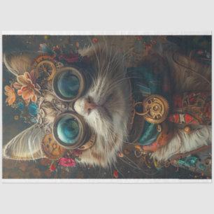 Steampunk Cat Guardian Teal Orange Decoupage  Tissue Paper