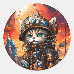 Steampunk Cat I Classic Round Sticker