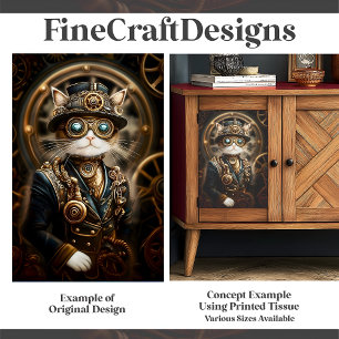 Steampunk Cat In Formal Uniform G4R Decoupage Tissue Paper