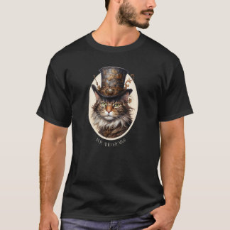 Steampunk Cat in Realism Fur and Gears Unite T-Shirt