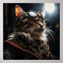 Steampunk Cat in Uniform Retro