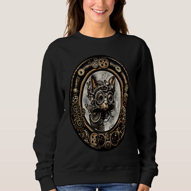 Steampunk Cat Kitten Industrial Robot Mechanical G Sweatshirt (Front)