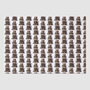 Steampunk Cat Kitten red top hat Tissue Paper