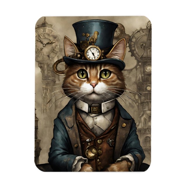 Steampunk Cat Magnet (Vertical)