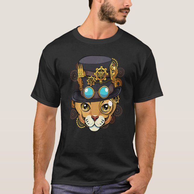 Steampunk Cat Mediaeval Mechanical Victorian Cute  T-Shirt (Front)