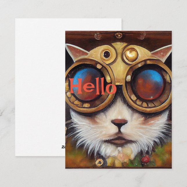 Steampunk Cat Notecard to Say Hello (Front/Back)