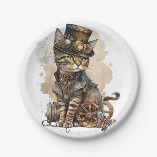 Steampunk Cat Paper Plate