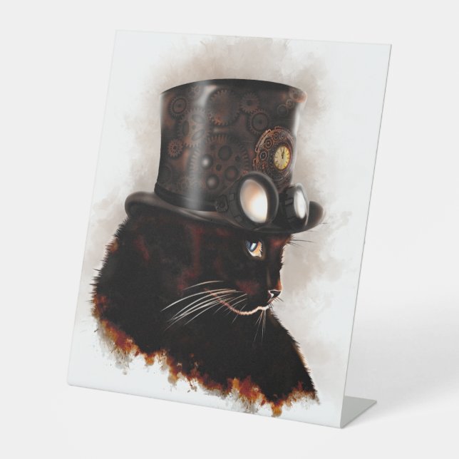 Steampunk Cat Pedestal Sign (Front)