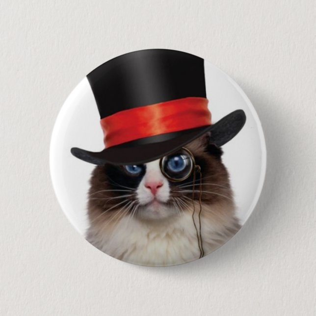 Steampunk Cat Pin Back Button (Front)