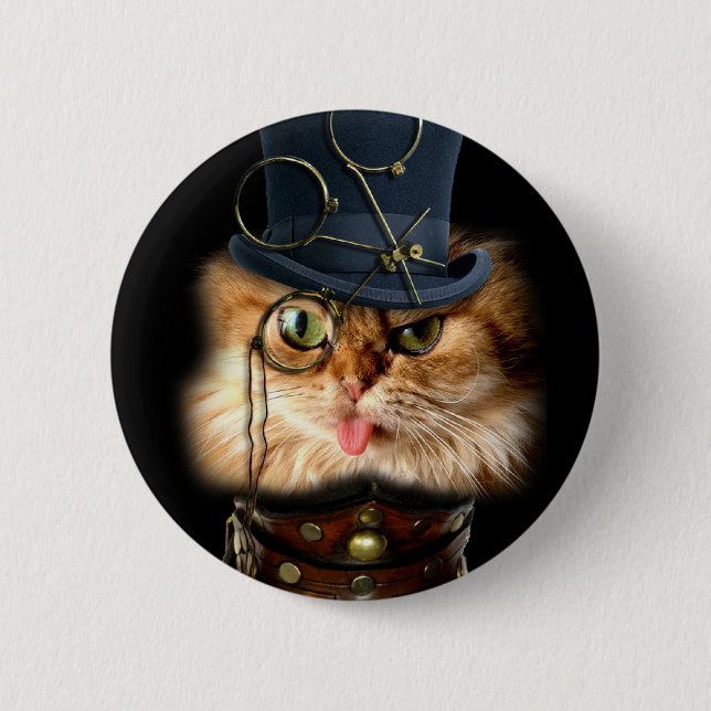 Steampunk Cat Pint Back Button (Front)