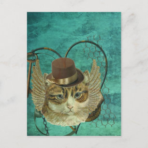 Steampunk cat postcard
