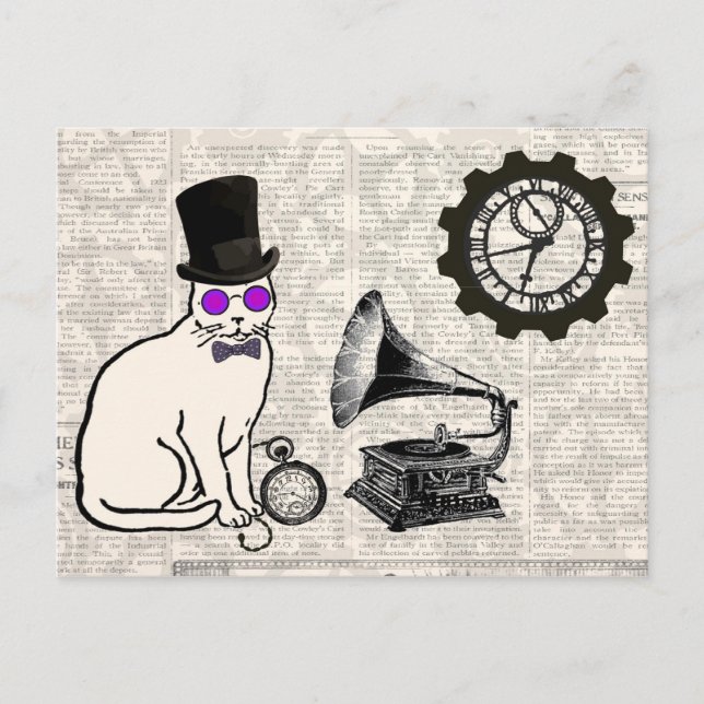 Steampunk Cat Postcard (Front)