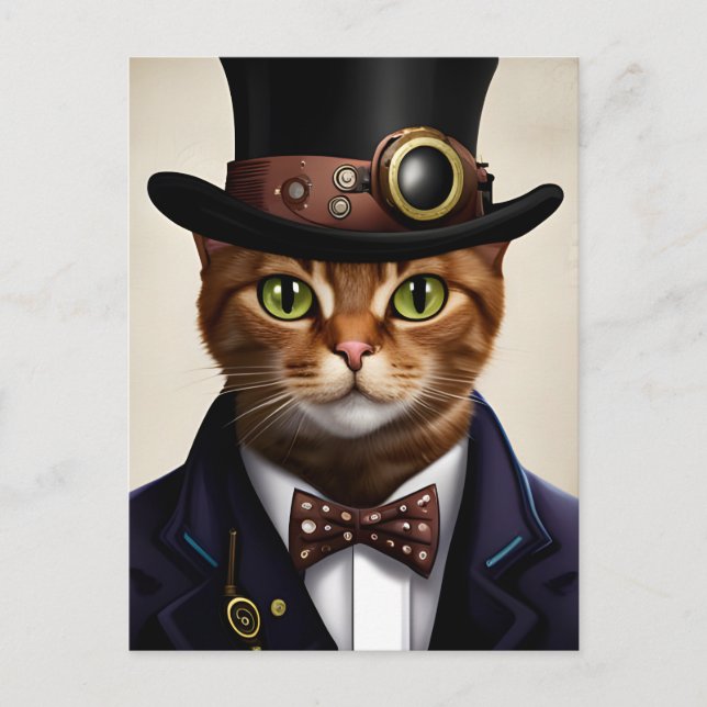 Steampunk Cat Postcard (Front)