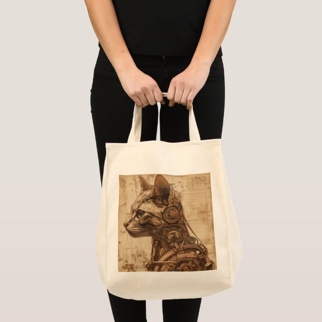 Steampunk Cat Retro Tote Bag (Front (Product))