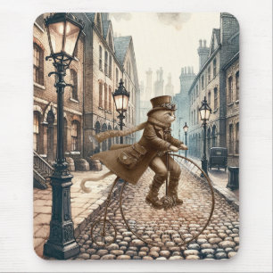 Steampunk Cat Riding a Penny-farthing Bike Mouse Mat