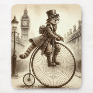 Steampunk Cat Riding a Penny-farthing Bike Mouse Mat
