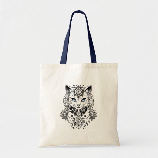 Steampunk Cat robot cat lover kitty kitten Tote Bag (Front)