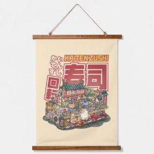 Steampunk Cat Sushi Restaurant Hanging Tapestry