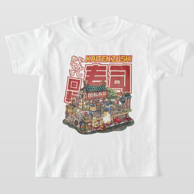 Steampunk Cat Sushi Restaurant T-Shirt (Laydown)