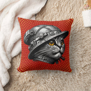 Steampunk Cat Throw Pillow - Pop Art Meets Whimsy