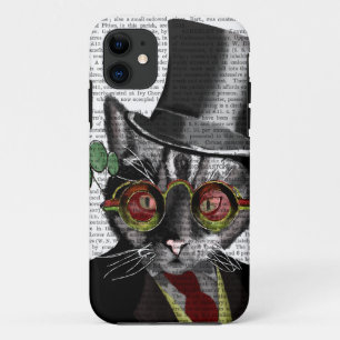 Steampunk Cat - Top Hat and red yellow glasses iPhone 11 Case