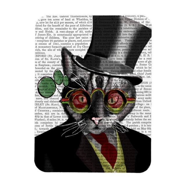 Steampunk Cat - Top Hat and red yellow glasses Magnet (Vertical)