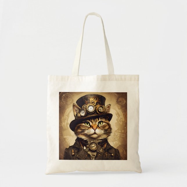 Steampunk cat tote bag (Front)