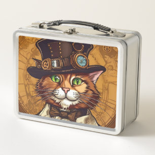 Steampunk cat vintage lunch box