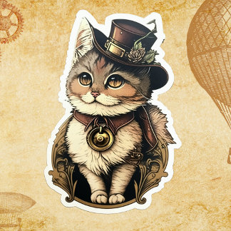 Steampunk Cat With Hat Sticker