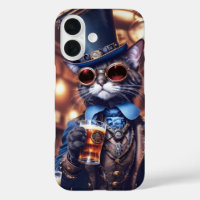 Steampunk cat with top hat and beer cover