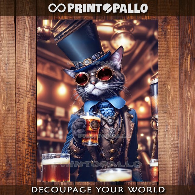 Steampunk cat with top hat & goggles drinkin beer  tissue paper (Creator Uploaded)