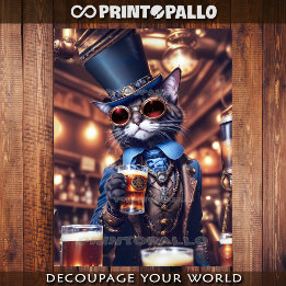 Steampunk cat with top hat & goggles drinkin beer wrapping paper sheet
