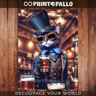 Steampunk cat with top hat & goggles drinkin beer wrapping paper sheet