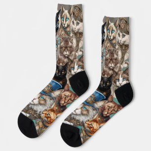 Steampunk Cats Themed Black Crew Socks