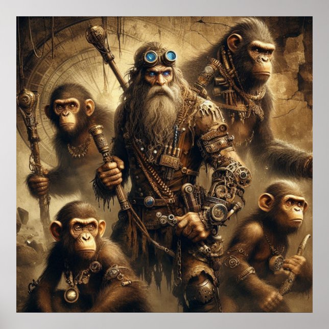 Steampunk Cave Man Ape Family 02 Poster (Front)