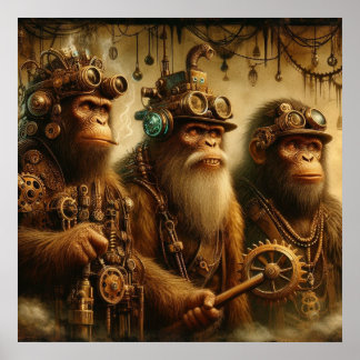 Steampunk Caveman Ape Family 02 Poster