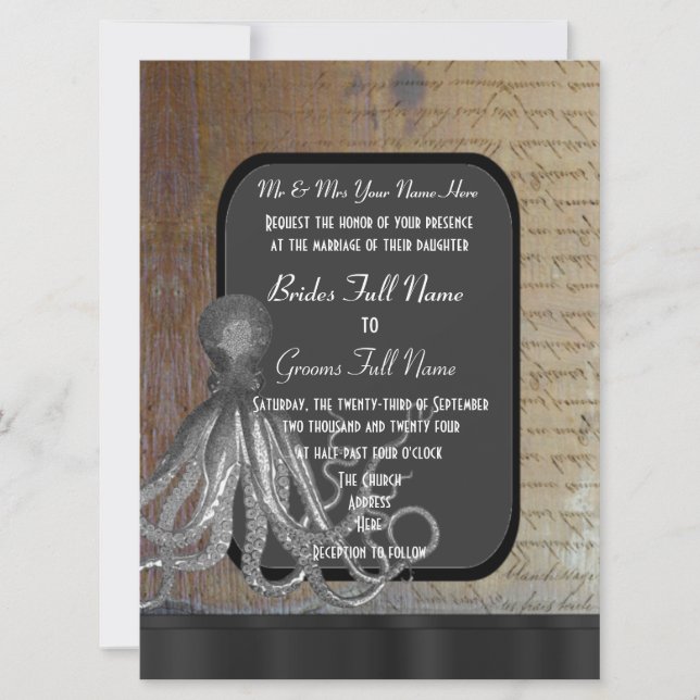 Steampunk chalkboard vintage style wedding invitation (Front)