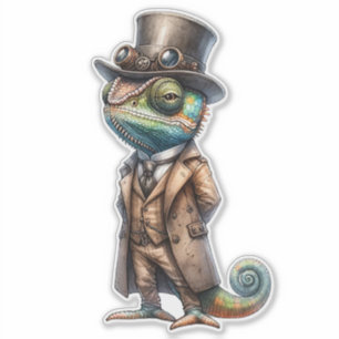 Steampunk Chameleon Transparent Sticker