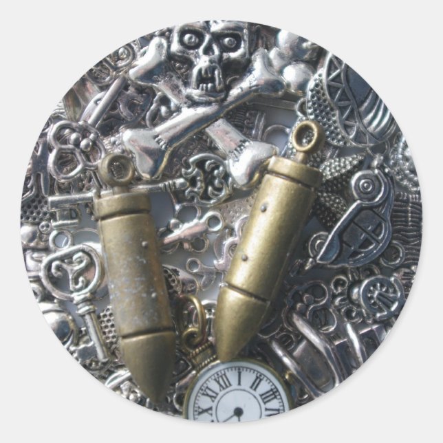Steampunk charms classic round sticker (Front)