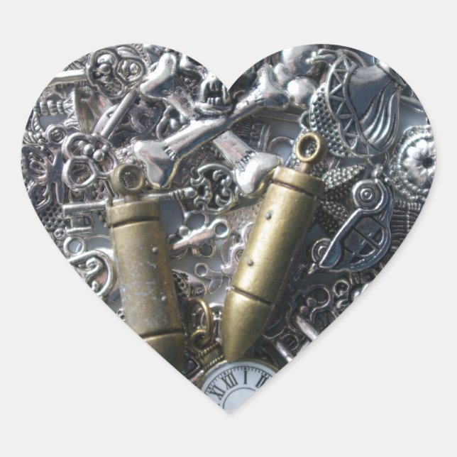 Steampunk charms heart sticker (Front)