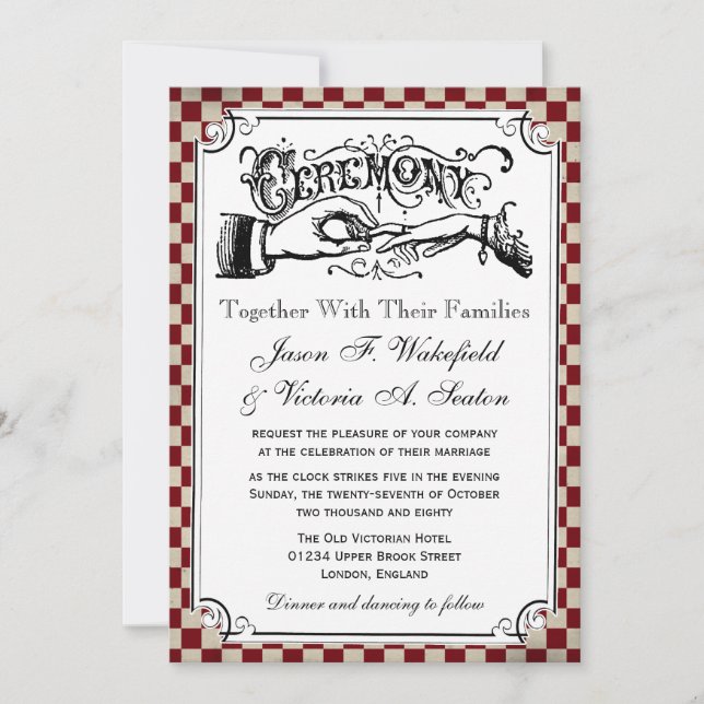 Steampunk Chequerboard Wedding Invitations (Front)