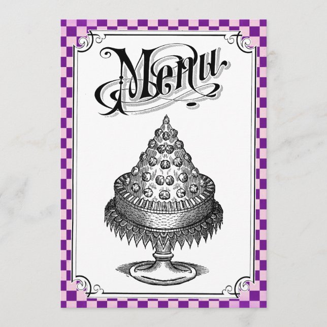 Steampunk Chequerboard Wedding Menu Cards (Front)