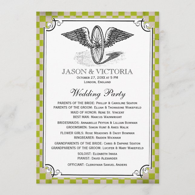Steampunk Chequerboard Wedding Programs Programme (Front)