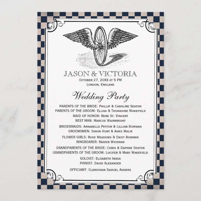 Steampunk Chequerboard Wedding Programs Programme (Front)