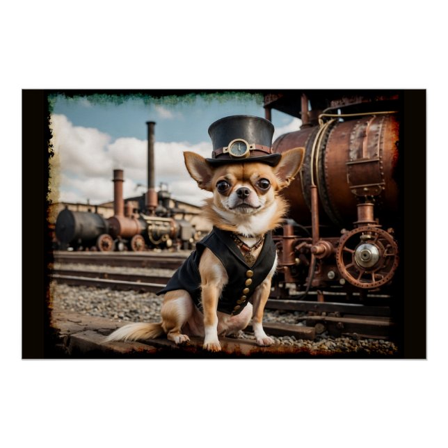 Steampunk Chihuahua and Train Poster (Front)