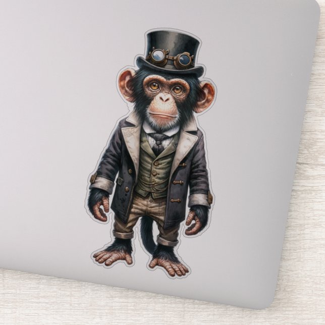 Steampunk Chimpanzee Transparent Sticker (Detail)