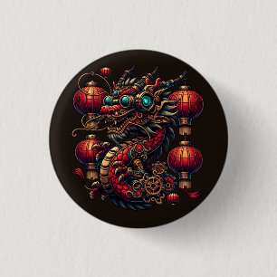 Steampunk Chinese New Year Dragon 3 Cm Round Badge