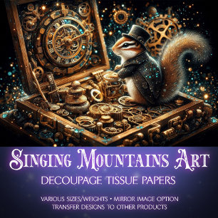 Steampunk Chipmunk Mechanical Dream Decoupage Tissue Paper